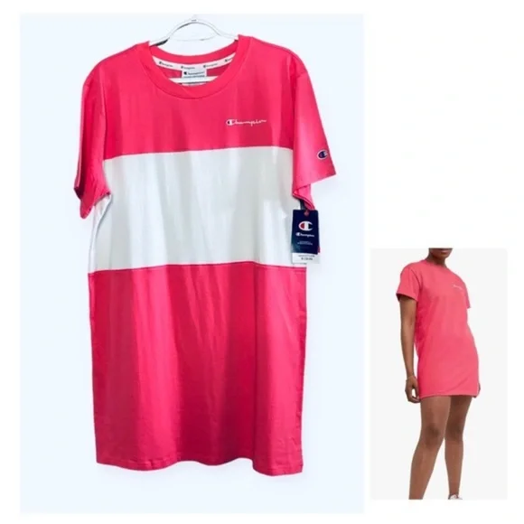 Champion | Dresses | Womens Champion Tshirt Dress New Colorblock Tee Jersey  Dress Pink White | Poshmark